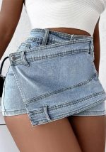 This Plus Size Women's a-Line High Waist Irregular Wide-Leg Shorts Women's Summer Slim Fit Denim Skirt Shorts Trendy And Made Of Polyster And Spandex Material. It Is a Must-Have Item For Everyday Life. Skirts Styles Range From Casual To Sporty