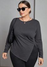 This Plus Size Women's Autumn And Winter Long Sleeve t-Shirt Irregular Slit Versatile Basic Slim Top Made Of Comfortable And Elastic Fabric. It Is Wholesale Sexy Plus Size Tops For Women. With The Gradual Rise Of Feminist Awareness