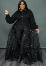 This Plus Size Women's Black Pearl Mesh Patchwork Dress Made Of Soft And Elastic Fabric. Global Lover Wholesale Plus Size Dresses And Hope Curvy Ladies Find Here a Warm And Exciting Place To Shop Affordable Curvy Dresses Online - Plus Size Casual