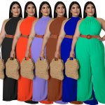 This Plus Size Women's Casual Solid Color Belted Jumpsuit Design Made Of High Quality Polyster And Spandex Material. It Is Stretchy