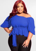 This Plus Size Women's Chiffon Belted Off Shoulder Sexy Top Made Of Comfortable And Elastic Fabric. It Is Wholesale Sexy Plus Size Tops For Women. With The Gradual Rise Of Feminist Awareness