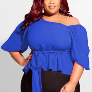 This Plus Size Women's Chiffon Belted Off Shoulder Sexy Top Made Of Comfortable And Elastic Fabric. It Is Wholesale Sexy Plus Size Tops For Women. With The Gradual Rise Of Feminist Awareness