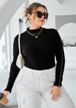 This Plus Size Women's Contrast Color Knitting Shirt Autumn And Winter Basic Chic Solid Color Turtleneck Ribbed Top Made Of Comfortable And Elastic Fabric. It Is Wholesale Sexy Plus Size Tops For Women. With The Gradual Rise Of Feminist Awareness