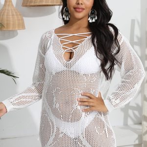 This Plus Size Women's Deep v Tie Sexy See-Through Dress Bikini Overlay Dress Made Of Soft And Elastic Fabric. Global Lover Wholesale Plus Size Dresses And Hope Curvy Ladies Find Here a Warm And Exciting Place To Shop Affordable Curvy Dresses Online - Plus Size Casual