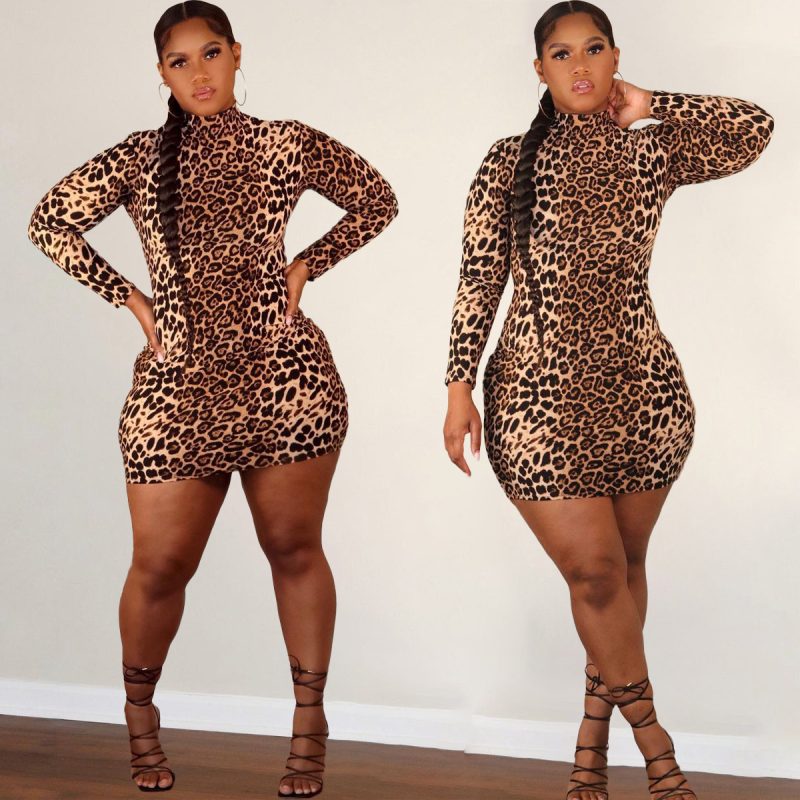 This Plus Size Women's Early Fall Leopard Bodycon Dress Made Of Soft And Elastic Fabric. Global Lover Wholesale Plus Size Dresses And Hope Curvy Ladies Find Here a Warm And Exciting Place To Shop Affordable Curvy Dresses Online - Plus Size Casual