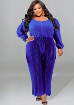 This Plus Size Women's Fall Long Sleeve Pleated Jumpsuit Design Made Of High Quality Polyster And Spandex Material. It Is Stretchy