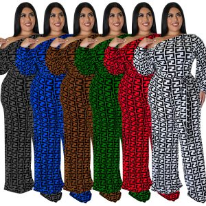 This Plus Size Women's Fall New Fashion Casual Print Long Sleeve Jumpsuit Design Made Of High Quality Polyster And Spandex Material. It Is Stretchy