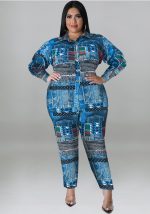 This Plus Size Women's Fall Print Long Sleeve Jumpsuit Design Made Of High Quality Polyster And Spandex Material. It Is Stretchy