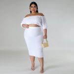 This Plus Size Women's Fall Set Off Shoulder Solid Bubble Two Piece Skirt Set Design And Made Of Comfortable And Elastic Fabric. Wholesale Plus Size Two Piece Sets Is a Must-Have Item For Curvy Ladies. Two Piece Sets Can Either Be Worn Together Or Individually