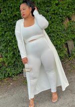 This Plus Size Women's Fall Winter Three-Piece Solid Casual Pants Set Design And Made Of Comfortable And Elastic Fabric. Wholesale Plus Size Two Piece Sets Is a Must-Have Item For Curvy Ladies. Two Piece Sets Can Either Be Worn Together Or Individually