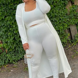 This Plus Size Women's Fall Winter Three-Piece Solid Casual Pants Set Design And Made Of Comfortable And Elastic Fabric. Wholesale Plus Size Two Piece Sets Is a Must-Have Item For Curvy Ladies. Two Piece Sets Can Either Be Worn Together Or Individually