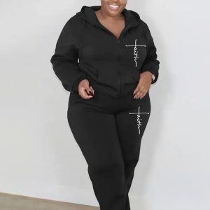 This Plus Size Women's Fashion Casual Solid Color Spring Hooded Two Piece Tracksuit Design And Made Of Comfortable And Elastic Fabric. Wholesale Plus Size Two Piece Sets Is a Must-Have Item For Curvy Ladies. Two Piece Sets Can Either Be Worn Together Or Individually