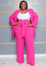 This Plus Size Women's Fashion Chic Professional Casual Long Sleeve Coat Belted Trousers Two-Piece Set Design And Made Of Comfortable And Elastic Fabric. Wholesale Plus Size Two Piece Sets Is a Must-Have Item For Curvy Ladies. Two Piece Sets Can Either Be Worn Together Or Individually