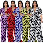 This Plus Size Women's Fashion Holidays Casual Print Multicolor Jumpsuit Design Made Of High Quality Polyster And Spandex Material. It Is Stretchy