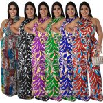 This Plus Size Women's Fashion Holidays Casual Print Multicolor Jumpsuit Design Made Of High Quality Polyster And Spandex Material. It Is Stretchy