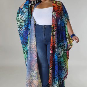 This Plus Size Women's Fashion Printed Chiffon Cape Shirt Made Of Comfortable And Elastic Fabric. It Is Wholesale Sexy Plus Size Tops For Women. With The Gradual Rise Of Feminist Awareness