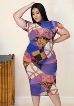 This Plus Size Women's Fashion Tie Dye Print Sexy Mesh Dress Made Of Soft And Elastic Fabric. Global Lover Wholesale Plus Size Dresses And Hope Curvy Ladies Find Here a Warm And Exciting Place To Shop Affordable Curvy Dresses Online - Plus Size Casual