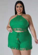 This Plus Size Women's Fringe Fishnet Knitting Casual Two-Piece Pant Set Design And Made Of Comfortable And Elastic Fabric. Wholesale Plus Size Two Piece Sets Is a Must-Have Item For Curvy Ladies. Two Piece Sets Can Either Be Worn Together Or Individually