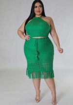 This Plus Size Women's Fringe Knitting Casual Two-Piece Skirt Set Design And Made Of Comfortable And Elastic Fabric. Wholesale Plus Size Two Piece Sets Is a Must-Have Item For Curvy Ladies. Two Piece Sets Can Either Be Worn Together Or Individually