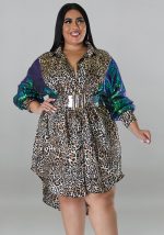 This Plus Size Women's Leopard Long Sleeve Casual Blouse Dress Made Of Soft And Elastic Fabric. Global Lover Wholesale Plus Size Dresses And Hope Curvy Ladies Find Here a Warm And Exciting Place To Shop Affordable Curvy Dresses Online - Plus Size Casual