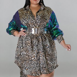 This Plus Size Women's Leopard Long Sleeve Casual Blouse Dress Made Of Soft And Elastic Fabric. Global Lover Wholesale Plus Size Dresses And Hope Curvy Ladies Find Here a Warm And Exciting Place To Shop Affordable Curvy Dresses Online - Plus Size Casual