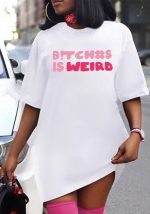 This Plus Size Women's Letter Print Loose White t-Shirt Made Of Soft And Elastic Fabric. Global Lover Wholesale Plus Size Dresses And Hope Curvy Ladies Find Here a Warm And Exciting Place To Shop Affordable Curvy Dresses Online - Plus Size Casual