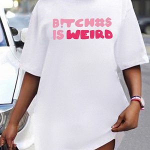 This Plus Size Women's Letter Print Loose White t-Shirt Made Of Soft And Elastic Fabric. Global Lover Wholesale Plus Size Dresses And Hope Curvy Ladies Find Here a Warm And Exciting Place To Shop Affordable Curvy Dresses Online - Plus Size Casual