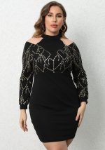 This Plus Size Women's Long Sleeve Bodycon Beaded Dress Made Of Soft And Elastic Fabric. Global Lover Wholesale Plus Size Dresses And Hope Curvy Ladies Find Here a Warm And Exciting Place To Shop Affordable Curvy Dresses Online - Plus Size Casual