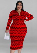 This Plus Size Women's Long Sleeve Collar Printed Open Fashion Dress Made Of Soft And Elastic Fabric. Global Lover Wholesale Plus Size Dresses And Hope Curvy Ladies Find Here a Warm And Exciting Place To Shop Affordable Curvy Dresses Online - Plus Size Casual