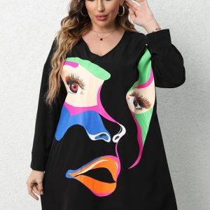 This Plus Size Women's Long Sleeves Shirt Dress Made Of Soft And Elastic Fabric. Global Lover Wholesale Plus Size Dresses And Hope Curvy Ladies Find Here a Warm And Exciting Place To Shop Affordable Curvy Dresses Online - Plus Size Casual