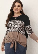 This Plus Size Women's Loose Comfortable Leopard Print Long Sleeve Tops Made Of Comfortable And Elastic Fabric. It Is Wholesale Sexy Plus Size Tops For Women. With The Gradual Rise Of Feminist Awareness