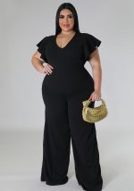 This Plus Size Women's Multicolor Ruffle Pants Wide Leg Pants Design Made Of High Quality Polyster And Spandex Material. It Is Stretchy