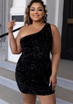 This Plus Size Women's One Shoulder Sequin Ladies Dress Made Of Soft And Elastic Fabric. Global Lover Wholesale Plus Size Dresses And Hope Curvy Ladies Find Here a Warm And Exciting Place To Shop Affordable Curvy Dresses Online - Plus Size Casual