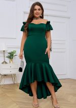 This Plus Size Women's Party Evening Dress Off Shoulder Slim Sexy Fishtail Swing Dress Made Of Soft And Elastic Fabric. Global Lover Wholesale Plus Size Dresses And Hope Curvy Ladies Find Here a Warm And Exciting Place To Shop Affordable Curvy Dresses Online - Plus Size Casual