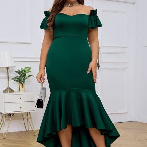 This Plus Size Women's Party Evening Dress Off Shoulder Slim Sexy Fishtail Swing Dress Made Of Soft And Elastic Fabric. Global Lover Wholesale Plus Size Dresses And Hope Curvy Ladies Find Here a Warm And Exciting Place To Shop Affordable Curvy Dresses Online - Plus Size Casual