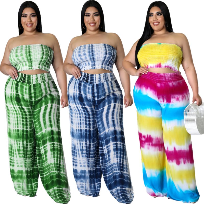 This Plus Size Women's Print Positioning Print Chest Wrap Straight Pants Set Design And Made Of Comfortable And Elastic Fabric. Wholesale Plus Size Two Piece Sets Is a Must-Have Item For Curvy Ladies. Two Piece Sets Can Either Be Worn Together Or Individually