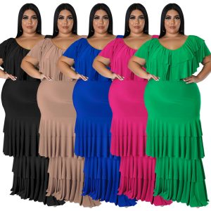 This Plus Size Women's Round Neck Ruffled Layer Patchwork Swing Maxi Dress Made Of Soft And Elastic Fabric. Global Lover Wholesale Plus Size Dresses And Hope Curvy Ladies Find Here a Warm And Exciting Place To Shop Affordable Curvy Dresses Online - Plus Size Casual