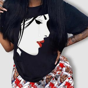 This Plus Size Women's Round Neck Short Sleeve Print Top t-Shirt Made Of Comfortable And Elastic Fabric. It Is Wholesale Sexy Plus Size Tops For Women. With The Gradual Rise Of Feminist Awareness