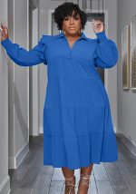 This Plus Size Women's Ruffled Shoulder Long Sleeve Layered Swing Dress Made Of Soft And Elastic Fabric. Global Lover Wholesale Plus Size Dresses And Hope Curvy Ladies Find Here a Warm And Exciting Place To Shop Affordable Curvy Dresses Online - Plus Size Casual