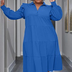 This Plus Size Women's Ruffled Shoulder Long Sleeve Layered Swing Dress Made Of Soft And Elastic Fabric. Global Lover Wholesale Plus Size Dresses And Hope Curvy Ladies Find Here a Warm And Exciting Place To Shop Affordable Curvy Dresses Online - Plus Size Casual