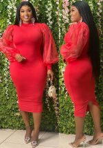 This Plus Size Women's See-Through Mesh Balloon Sleeve Bodycon Dress Made Of Soft And Elastic Fabric. Global Lover Wholesale Plus Size Dresses And Hope Curvy Ladies Find Here a Warm And Exciting Place To Shop Affordable Curvy Dresses Online - Plus Size Casual