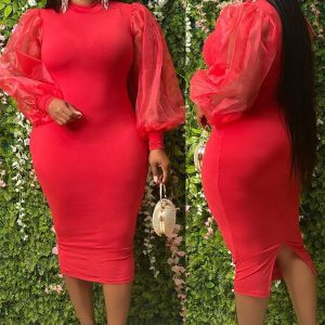 This Plus Size Women's See-Through Mesh Balloon Sleeve Bodycon Dress Made Of Soft And Elastic Fabric. Global Lover Wholesale Plus Size Dresses And Hope Curvy Ladies Find Here a Warm And Exciting Place To Shop Affordable Curvy Dresses Online - Plus Size Casual