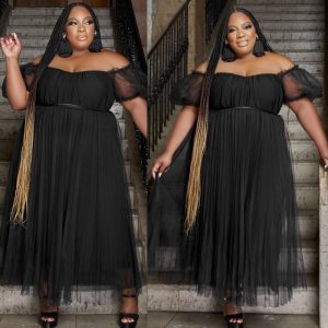 This Plus Size Women's See-Through Puff Sleeve Off Shoulder Top Mesh Skirt Set Design And Made Of Comfortable And Elastic Fabric. Wholesale Plus Size Two Piece Sets Is a Must-Have Item For Curvy Ladies. Two Piece Sets Can Either Be Worn Together Or Individually