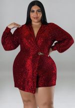 This Plus Size Women's Sequin Cargo Rompers Design Made Of High Quality Polyster And Spandex Material. It Is Stretchy