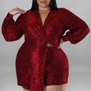 This Plus Size Women's Sequin Cargo Rompers Design Made Of High Quality Polyster And Spandex Material. It Is Stretchy