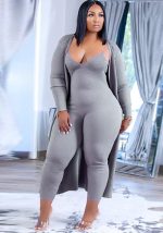 This Plus Size Women's Set High Stretch Knitting Ribbed Tight Fitting Jumpsuit Coat Two-Piece Set Design And Made Of Comfortable And Elastic Fabric. Wholesale Plus Size Two Piece Sets Is a Must-Have Item For Curvy Ladies. Two Piece Sets Can Either Be Worn Together Or Individually