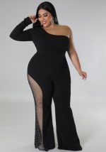 This Plus Size Women's Sexy Beaded Jumpsuit Design Made Of High Quality Polyster And Spandex Material. It Is Stretchy