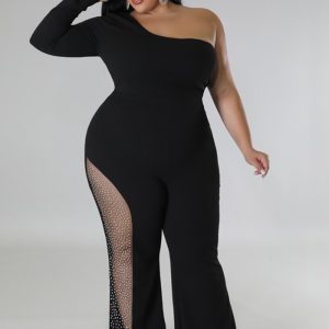 This Plus Size Women's Sexy Beaded Jumpsuit Design Made Of High Quality Polyster And Spandex Material. It Is Stretchy