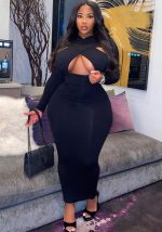 This Plus Size Women's Sexy Style Crossover Long Sleeve Dress Made Of Soft And Elastic Fabric. Global Lover Wholesale Plus Size Dresses And Hope Curvy Ladies Find Here a Warm And Exciting Place To Shop Affordable Curvy Dresses Online - Plus Size Casual