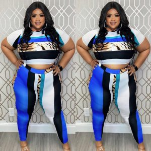 This Plus Size Women's Short Sleeve Trousers Two Piece Positioning Print Casual Set Design And Made Of Comfortable And Elastic Fabric. Wholesale Plus Size Two Piece Sets Is a Must-Have Item For Curvy Ladies. Two Piece Sets Can Either Be Worn Together Or Individually